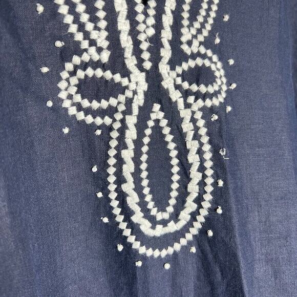 Talbots Navy Blue 100% Linen Embroidered Poncho V-neck Poncho Top L Women's - Picture 4 of 12